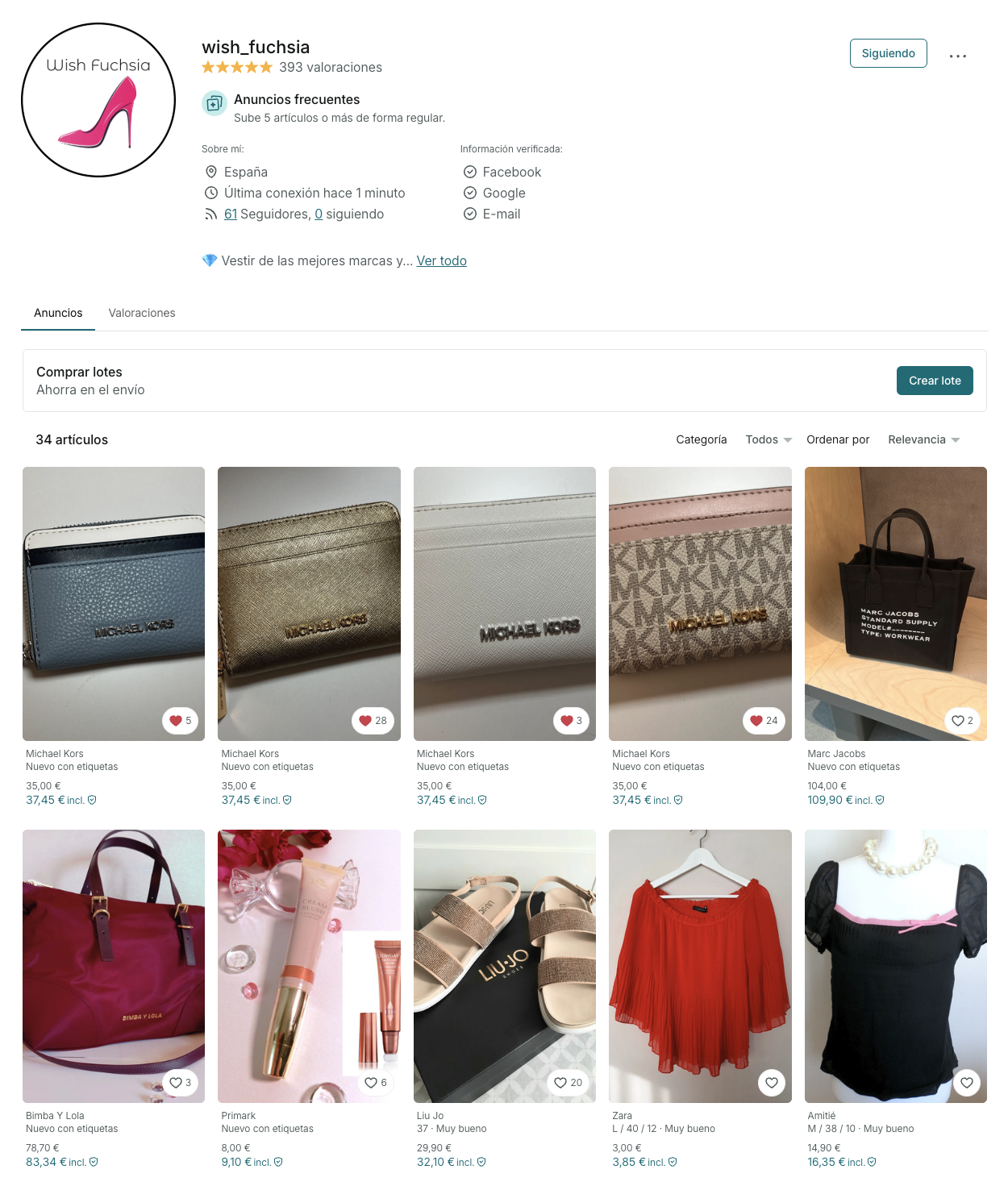 Perfil en Vinted de Wish Fuchsia